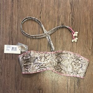 NWT RAMY BROOK ‘Tia’ Snake Print Bandeau Bikini Top with Pink Trim sz MED